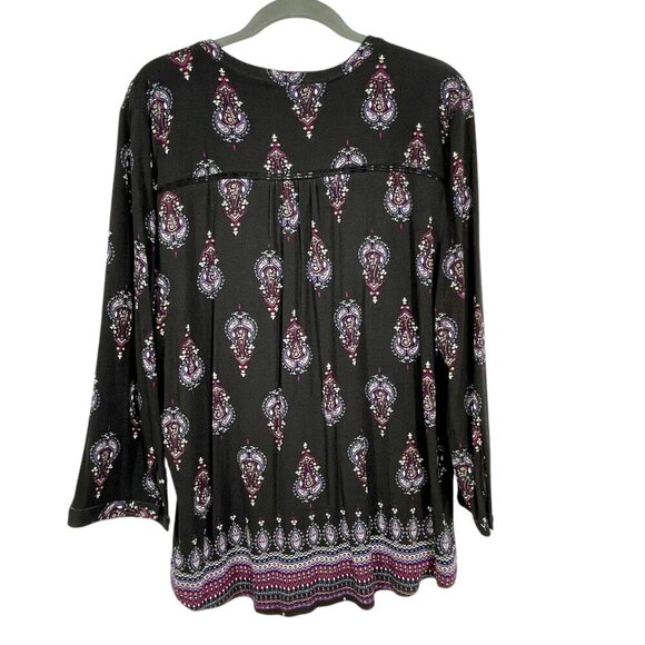 NWT Daniel Rainn Petoka Split-Neck Knit Peasant Blouse Pleated Crochet Black XXL - Picture 3 of 15